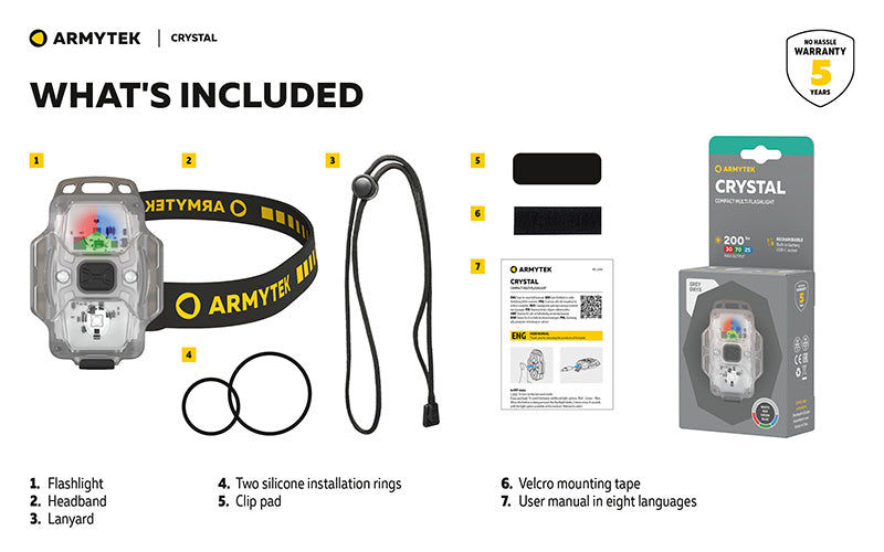 Lampe Armytek Crystal RGB – 200 Lumens Blanc + Rouge/Bleu/Vert