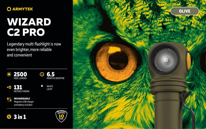 Wizard C2 Pro OLIVE Magnet USB – 2500 Lumens