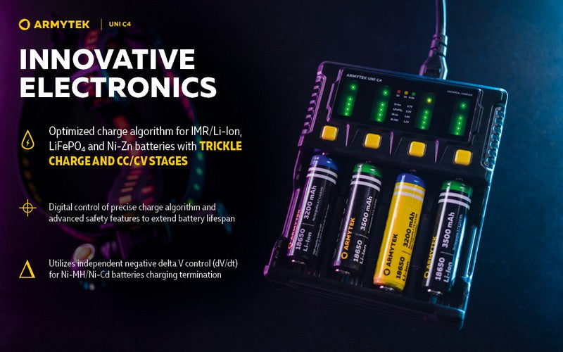 Chargeur Uni C4 – Batteries Li-ion, IMR, Li-FePO4, Ni-MH, Ni-Cd, Ni-Zn