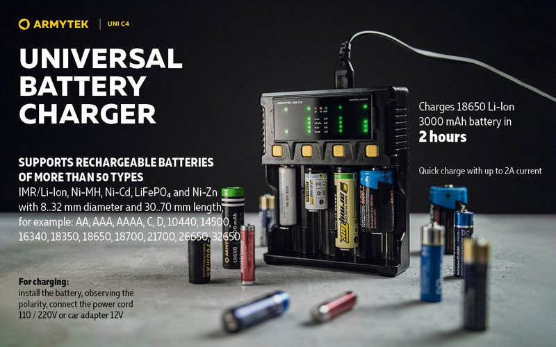 Chargeur Uni C4 – Batteries Li-ion, IMR, Li-FePO4, Ni-MH, Ni-Cd, Ni-Zn