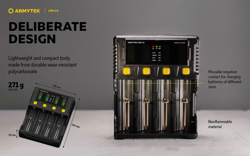 Chargeur Uni C4 – Batteries Li-ion, IMR, Li-FePO4, Ni-MH, Ni-Cd, Ni-Zn