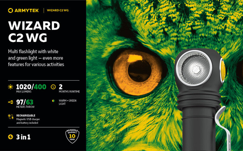 Wizard C2 WG Magnet USB – 1100/1020 Lumens / 400 Lumens Vert
