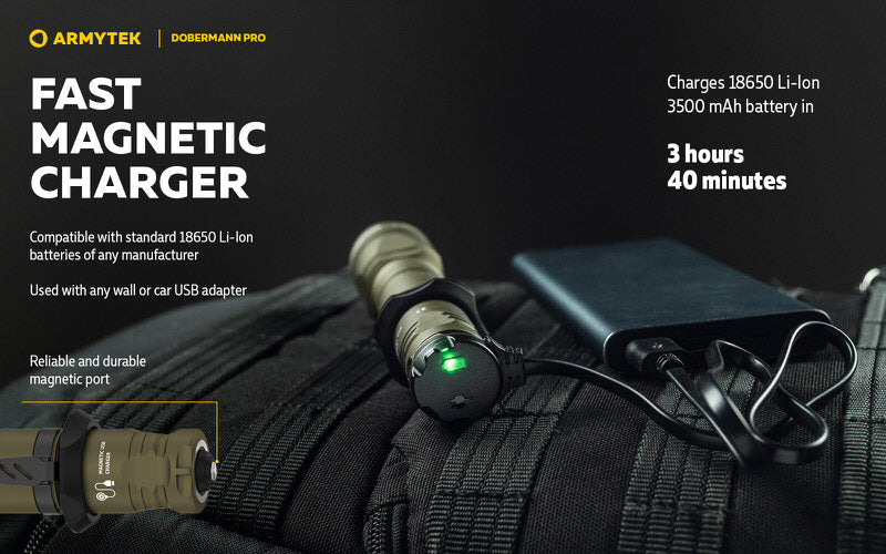 Dobermann Pro OLIVE Magnet USB – 1400 Lumens