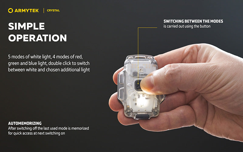 Lampe Armytek Crystal RGB – 200 Lumens Blanc + Rouge/Bleu/Vert