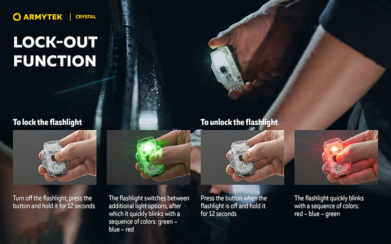 Lampe Armytek Crystal RGB – 200 Lumens Blanc + Rouge/Bleu/Vert