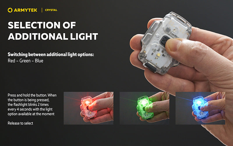 Lampe Armytek Crystal RGB – 200 Lumens Blanc + Rouge/Bleu/Vert