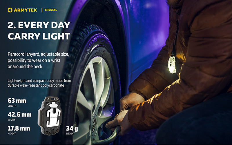Lampe Armytek Crystal RGB – 200 Lumens Blanc + Rouge/Bleu/Vert