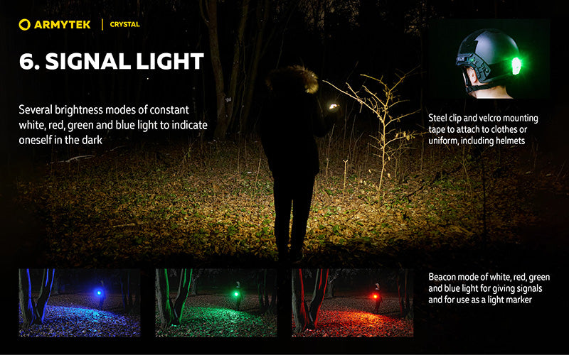 Lampe Armytek Crystal RGB – 200 Lumens Blanc + Rouge/Bleu/Vert