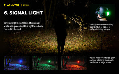 Lampe Armytek Crystal RGB – 200 Lumens Blanc + Rouge/Bleu/Vert