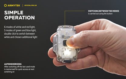 Crystal PRO 3D – 210 Lumens - Lumière Blanche/Rouge/Verte/Bleue - Fonction Feu de Freinage - Accéléromètre