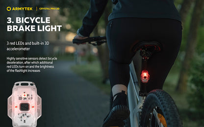 Crystal PRO 3D – 210 Lumens - Lumière Blanche/Rouge/Verte/Bleue - Fonction Feu de Freinage - Accéléromètre