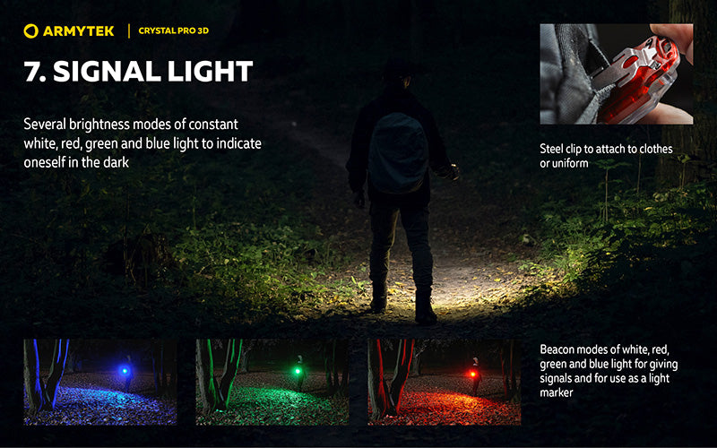 Crystal PRO 3D – 210 Lumens - Lumière Blanche/Rouge/Verte/Bleue - Fonction Feu de Freinage - Accéléromètre