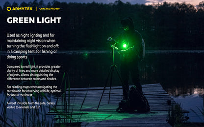 Lampe Frontale Armytek Crystal PRO UV – 200 Lumens - Lumière Blanche/Rouge/Verte/Bleu/UV