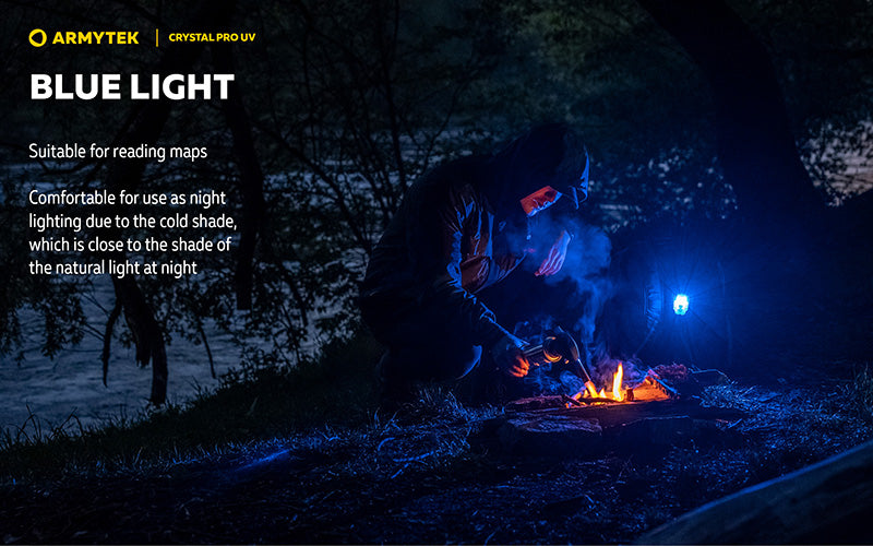 Lampe Frontale Armytek Crystal PRO UV – 200 Lumens - Lumière Blanche/Rouge/Verte/Bleu/UV