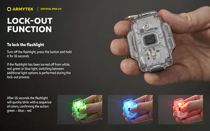 Lampe Frontale Armytek Crystal PRO UV – 200 Lumens - Lumière Blanche/Rouge/Verte/Bleu/UV