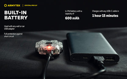 Lampe Frontale Armytek Crystal PRO UV – 200 Lumens - Lumière Blanche/Rouge/Verte/Bleu/UV