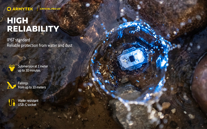 Lampe Frontale Armytek Crystal PRO UV – 200 Lumens - Lumière Blanche/Rouge/Verte/Bleu/UV