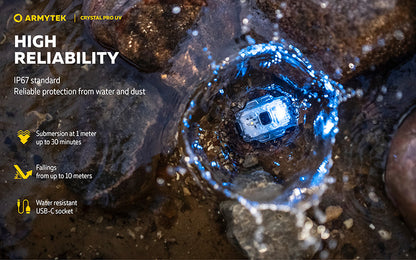 Lampe Frontale Armytek Crystal PRO UV – 200 Lumens - Lumière Blanche/Rouge/Verte/Bleu/UV