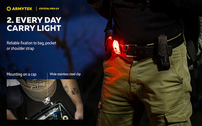 Lampe Frontale Armytek Crystal PRO UV – 200 Lumens - Lumière Blanche/Rouge/Verte/Bleu/UV