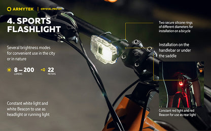 Lampe Frontale Armytek Crystal PRO UV – 200 Lumens - Lumière Blanche/Rouge/Verte/Bleu/UV