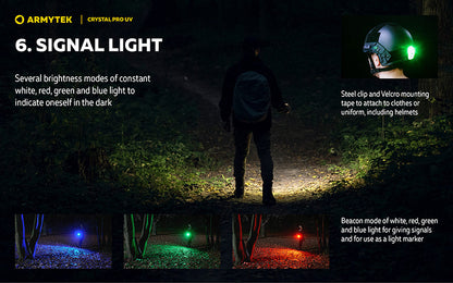 Lampe Frontale Armytek Crystal PRO UV – 200 Lumens - Lumière Blanche/Rouge/Verte/Bleu/UV