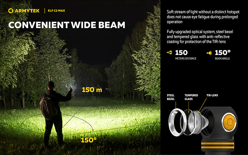 Lampe Frontale  Armytek Elf C2 Max 4500 Lumens - Faisceau Large 150° - 4 en 1 - Rechargeable USB-C