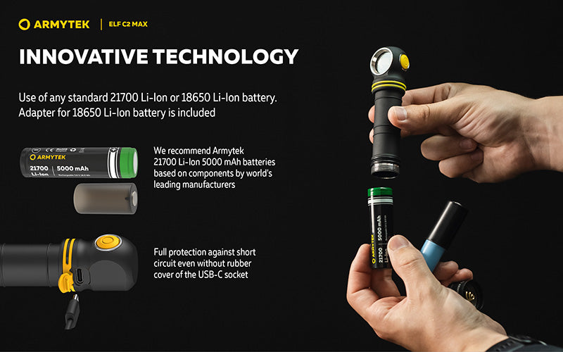 Lampe Frontale  Armytek Elf C2 Max 4500 Lumens - Faisceau Large 150° - 4 en 1 - Rechargeable USB-C