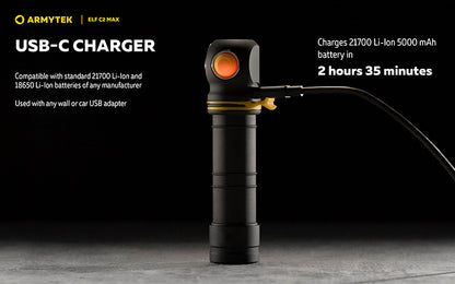 Lampe Frontale  Armytek Elf C2 Max 4500 Lumens - Faisceau Large 150° - 4 en 1 - Rechargeable USB-C