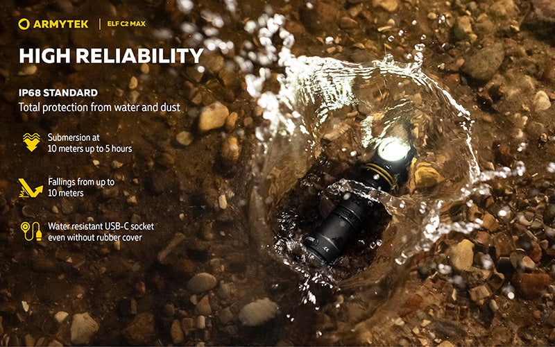 Lampe Frontale  Armytek Elf C2 Max 4500 Lumens - Faisceau Large 150° - 4 en 1 - Rechargeable USB-C