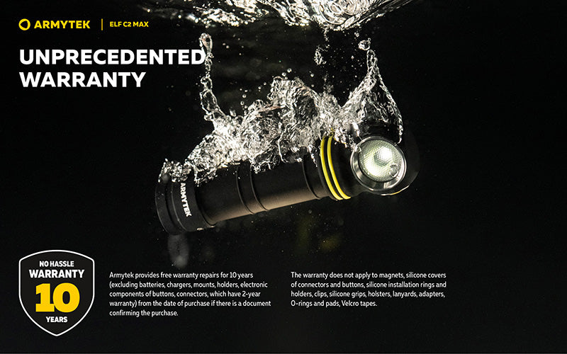 Lampe Frontale  Armytek Elf C2 Max 4500 Lumens - Faisceau Large 150° - 4 en 1 - Rechargeable USB-C