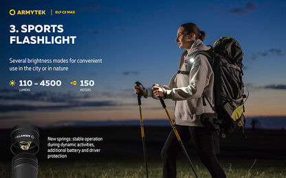 Lampe Frontale  Armytek Elf C2 Max 4500 Lumens - Faisceau Large 150° - 4 en 1 - Rechargeable USB-C