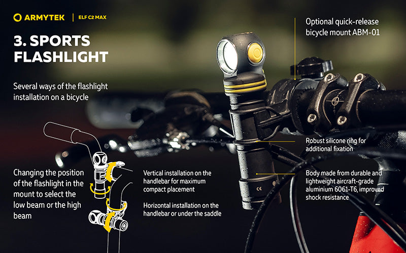 Lampe Frontale  Armytek Elf C2 Max 4500 Lumens - Faisceau Large 150° - 4 en 1 - Rechargeable USB-C