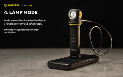 Lampe Frontale  Armytek Elf C2 Max 4500 Lumens - Faisceau Large 150° - 4 en 1 - Rechargeable USB-C