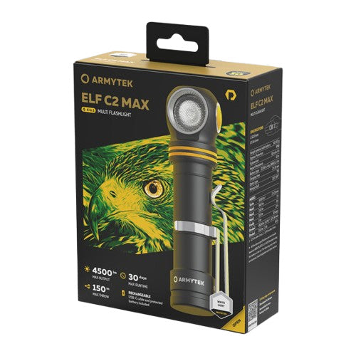 Lampe Frontale  Armytek Elf C2 Max 4500 Lumens - Faisceau Large 150° - 4 en 1 - Rechargeable USB-C