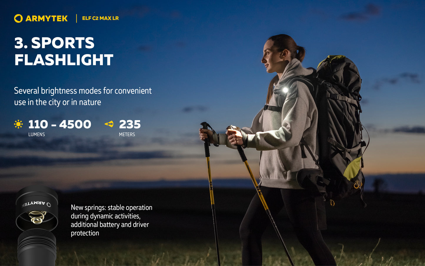 Elf C2 Max LR 4500 Lumens - Portée 235m Longue Distance - 4 en 1 - Rechargeable USB-C