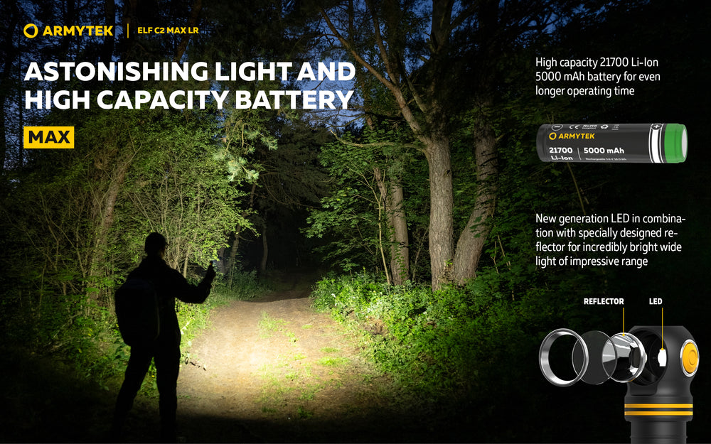 Elf C2 Max LR 4500 Lumens - Portée 235m Longue Distance - 4 en 1 - Rechargeable USB-C