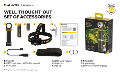 Elf C2 Max LR 4500 Lumens - Portée 235m Longue Distance - 4 en 1 - Rechargeable USB-C