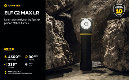 Elf C2 Max LR 4500 Lumens - Portée 235m Longue Distance - 4 en 1 - Rechargeable USB-C