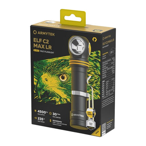 Elf C2 Max LR 4500 Lumens - Portée 235m Longue Distance - 4 en 1 - Rechargeable USB-C