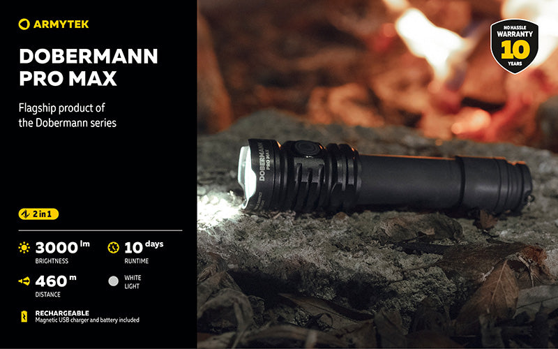 Lampe torche Armytek Dobermann Pro Max 3000 Lumens - Batterie 21700 Li-Ion 5000mAh