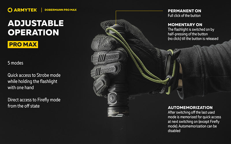 Lampe torche Armytek Dobermann Pro Max 3000 Lumens - Batterie 21700 Li-Ion 5000mAh