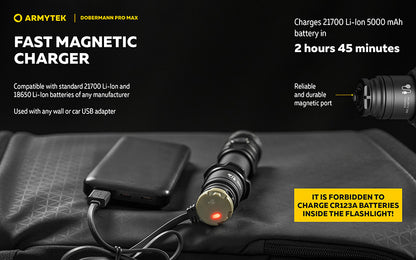 Lampe torche Armytek Dobermann Pro Max 3000 Lumens - Batterie 21700 Li-Ion 5000mAh