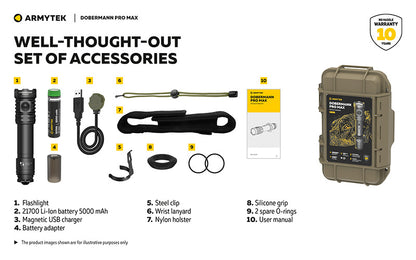 Lampe torche Armytek Dobermann Pro Max 3000 Lumens - Batterie 21700 Li-Ion 5000mAh