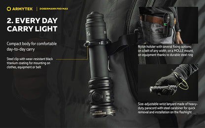 Lampe torche Armytek Dobermann Pro Max 3000 Lumens - Batterie 21700 Li-Ion 5000mAh