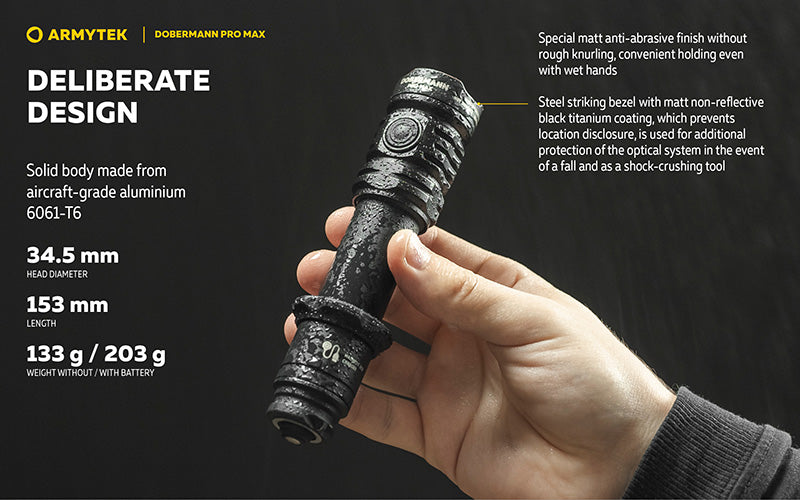 Lampe torche Armytek Dobermann Pro Max 3000 Lumens - Batterie 21700 Li-Ion 5000mAh
