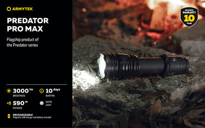 Lampe torche Armytek Predator Pro Max 3000 Lumens - Batterie 21700 Li-Ion 5000mAh
