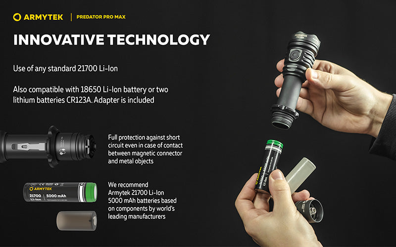 Lampe torche Armytek Predator Pro Max 3000 Lumens - Batterie 21700 Li-Ion 5000mAh