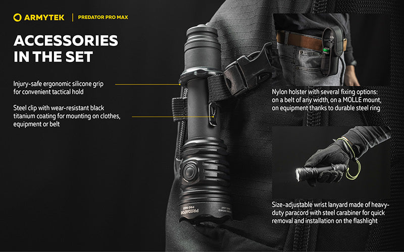 Lampe torche Armytek Predator Pro Max 3000 Lumens - Batterie 21700 Li-Ion 5000mAh