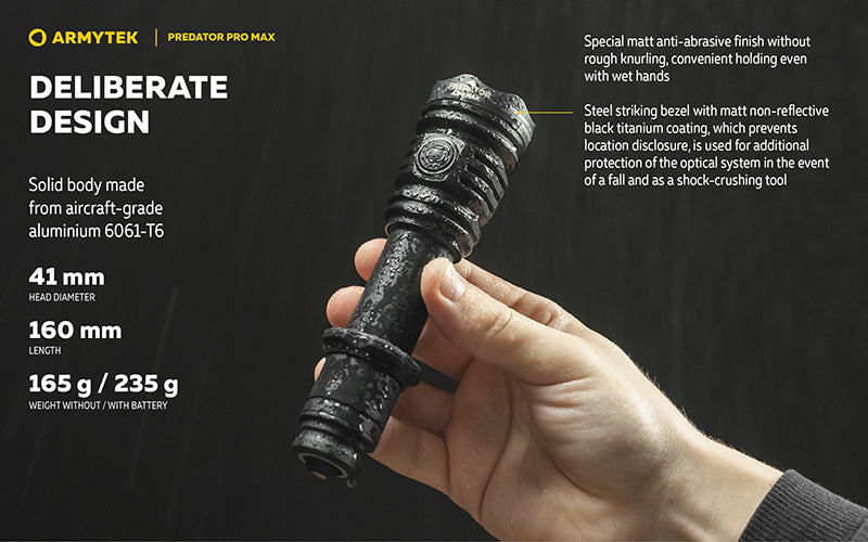 Lampe torche Armytek Predator Pro Max 3000 Lumens - Batterie 21700 Li-Ion 5000mAh