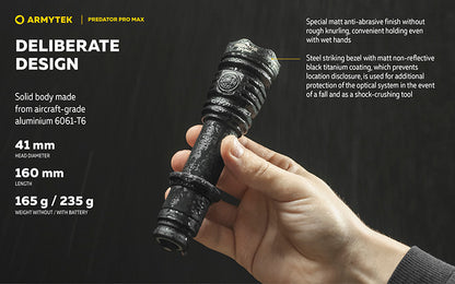 Lampe torche Armytek Predator Pro Max 3000 Lumens - Batterie 21700 Li-Ion 5000mAh